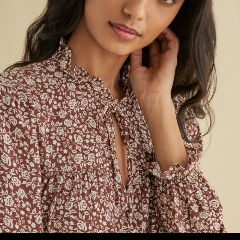 Reformation Brown/White Floral The Amira Top Medium